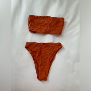 Jluxlabel Orange High Waist Bandeau Bikini Set - size M
